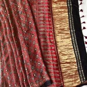 Ajrakh Modal Silk Saree